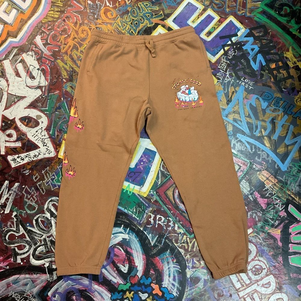 Neff “It’s All Good” Polar Bear Sweatpants | Brown Flame Joggers | Size XL​